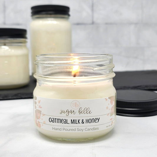 Oatmeal, Milk & Honey Mason Jar Soy Candle 4 oz Jar
