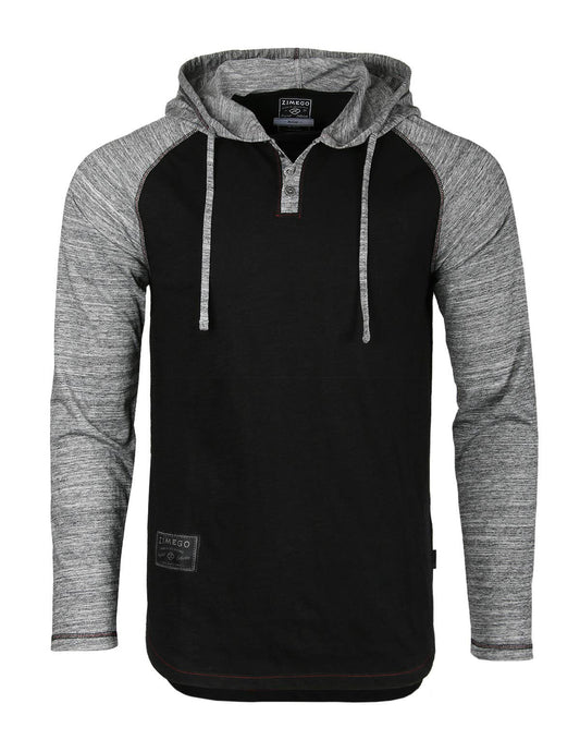 Long Sleeve Contrast Color Block Raglan Pullover Thin Hoodie Black/Grey
