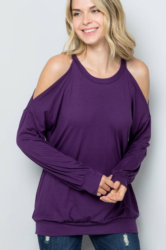 Long Sleeve Cold Shoulder top - Purple