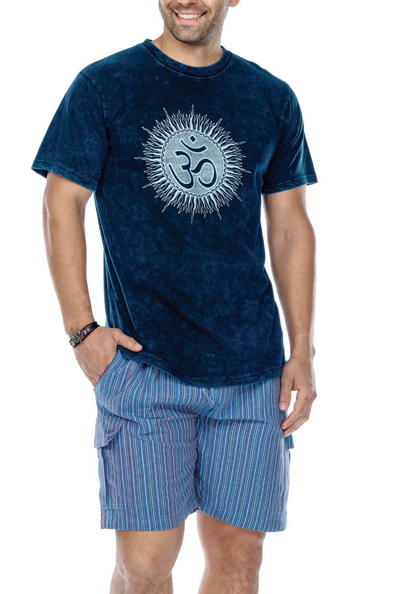 Blue Men's Striped Shorts With Pockets