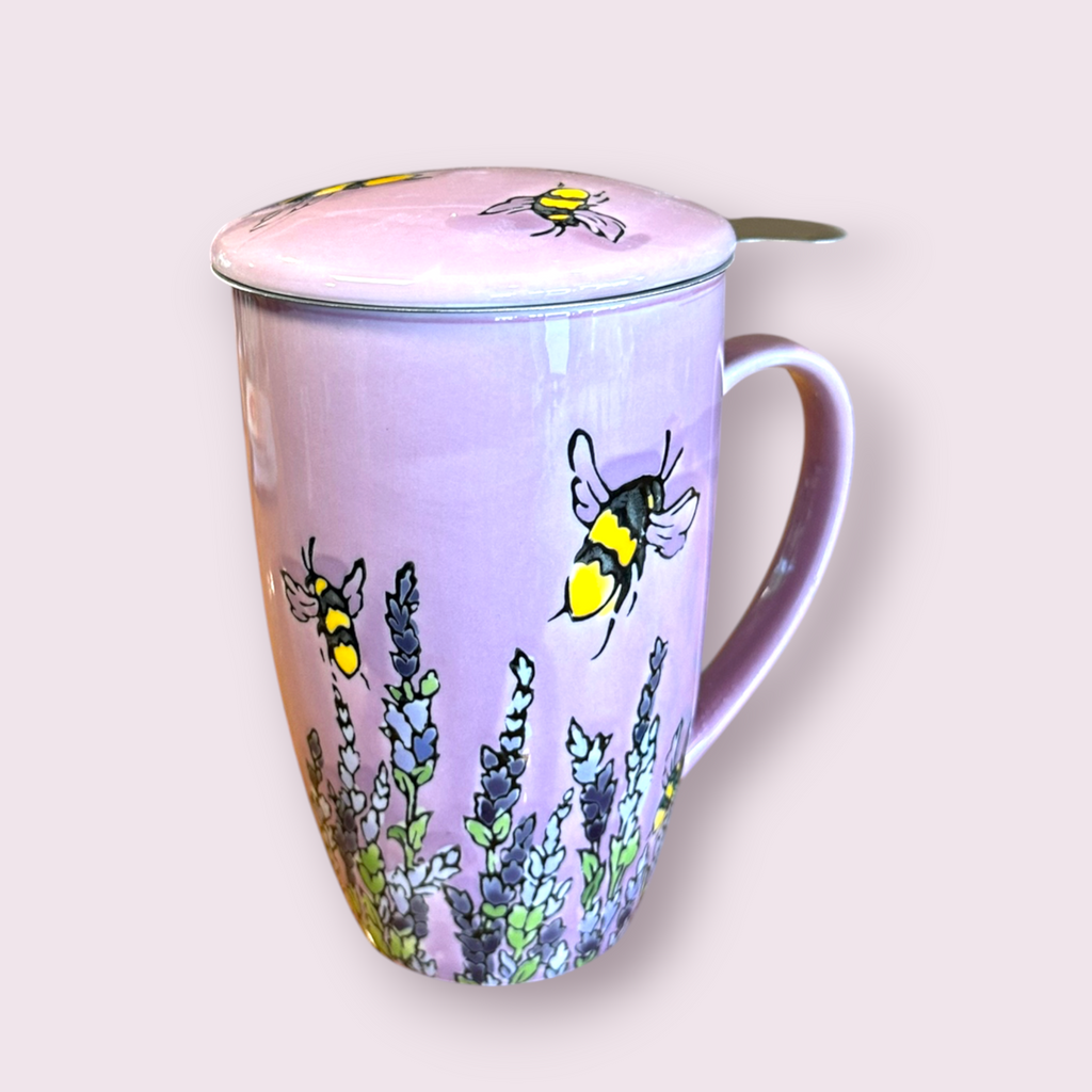 Spring Honeybee Design 15oz Tea Mugs with Lid and Infuser for Loose Leaf Tea