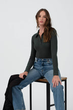 SOLID COLLARED LONG SLEEVE BODYSUIT: HUNTER GREEN