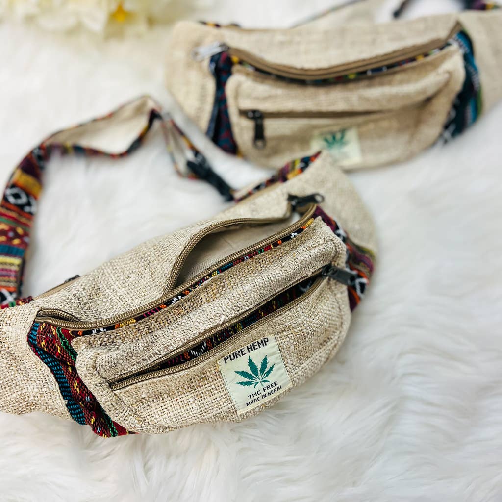 Handmade Hemp Hand Embroidery Unisex Fanny Packs