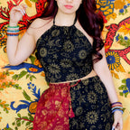 Black Celestial Cotton Halter Top