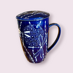 Dragonfly Design 15oz Tea Mugs with Lid and Infuser for Loose Leaf Tea