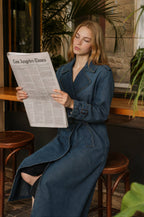 NOTCH COLLAR DENIM TRENCH COAT: DENIM