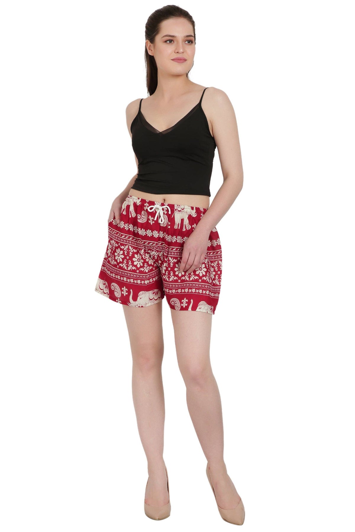 Boho Elephant Print Shorts: Assorted Colors