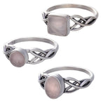 Rose Quartz Cabochon Trisquele Ring 8-11mm H: Sterling Silver / 5 / Rose quartz
