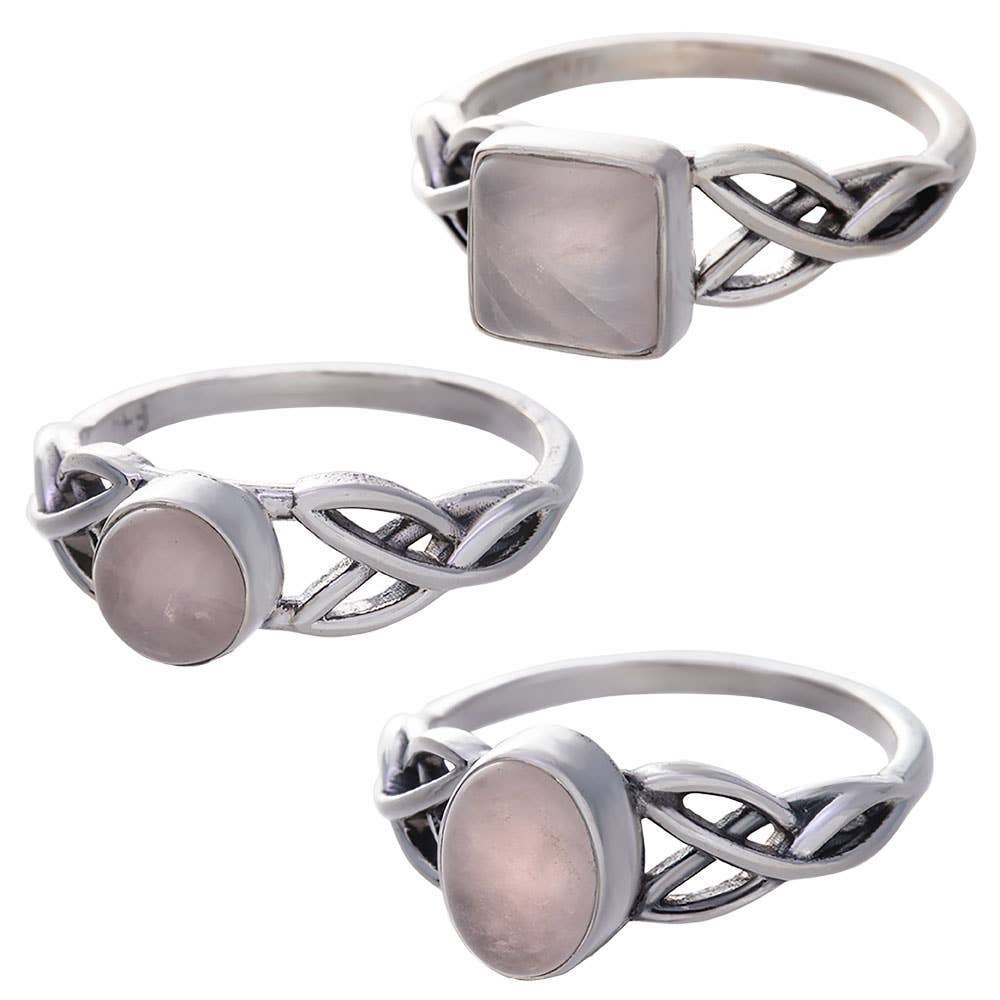 Rose Quartz Cabochon Trisquele Ring 8-11mm H: Sterling Silver / 5 / Rose quartz