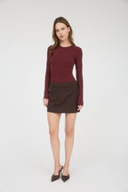ROUND NECK LONG SLEEVE SWEATER KNIT BODYSUIT: OXBLOOD