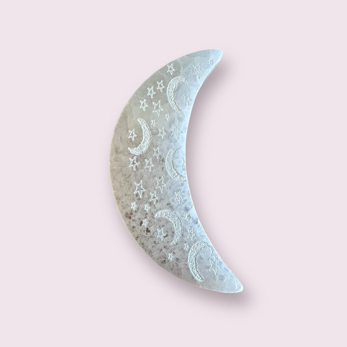 Engraved Moon Selenite with Moon and Stars
