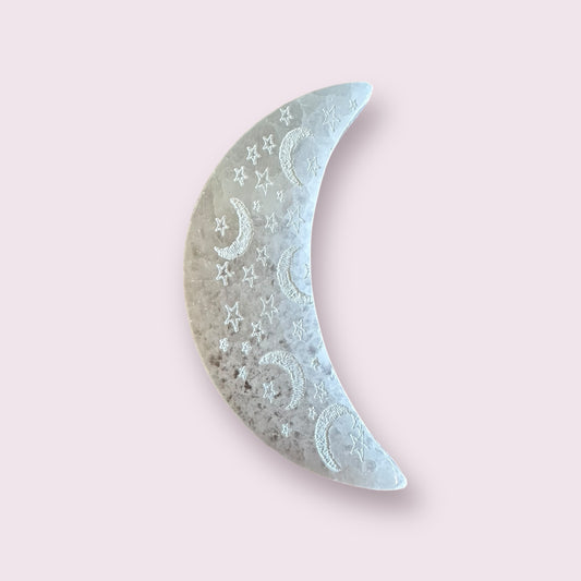 Engraved Moon Selenite with Moon and Stars
