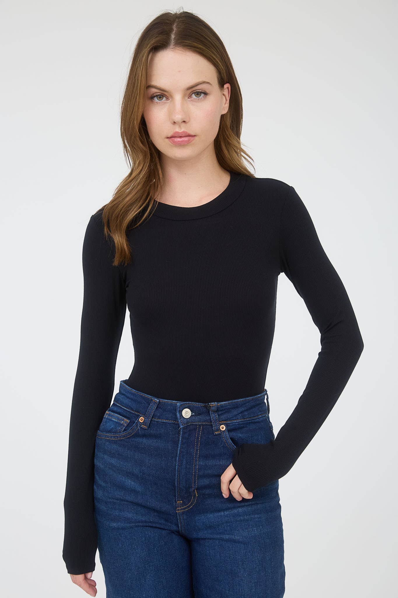 ROUND NECK LONG SLEEVE SWEATER KNIT BODYSUIT: OXBLOOD