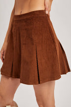 CORDUROY PLEATED MINI SKIRT: Brown