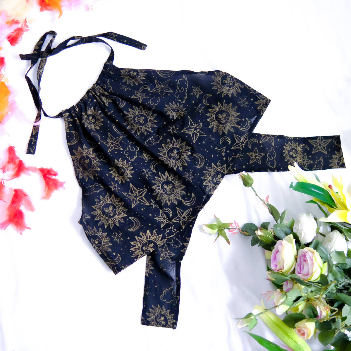 Black Celestial Cotton Halter Top
