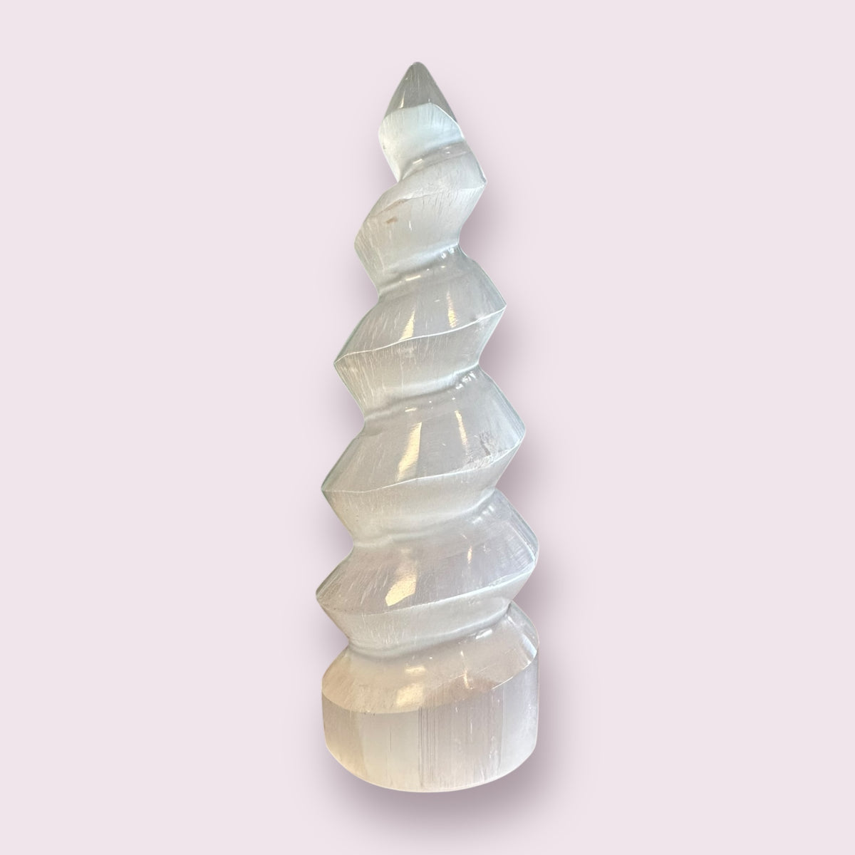 White Selenite Gemstone Carving Standing Twist Unicorn Horn