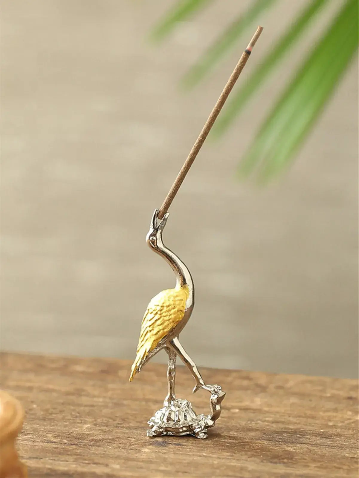 Crane and Turtle Incense Holder – 4.3" Metal Ornament