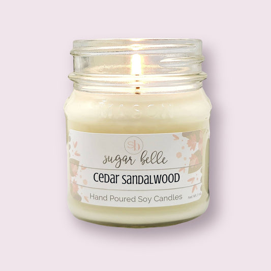 Cedar Sandalwood Mason Jar Soy Candle 8 oz
