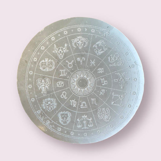 Charging Plate Round - Selenite with Zodiac signs
