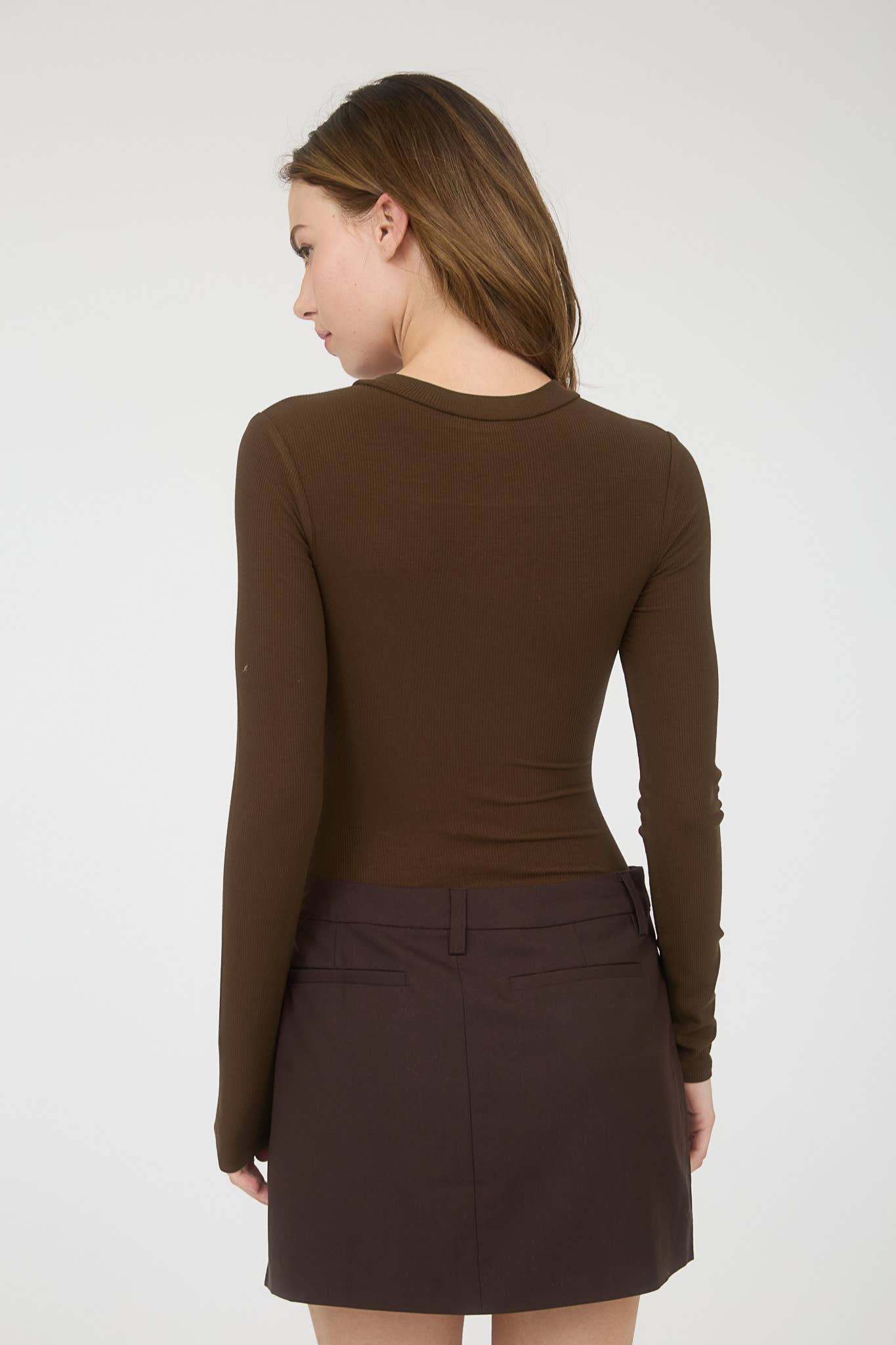 ROUND NECK LONG SLEEVE SWEATER KNIT BODYSUIT: OXBLOOD