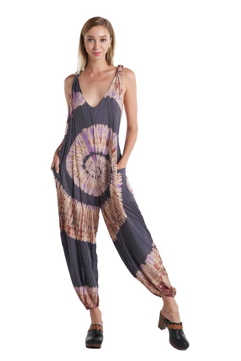 Gray Tie-Dye Jumpsuit