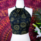 Black Celestial Cotton Halter Top