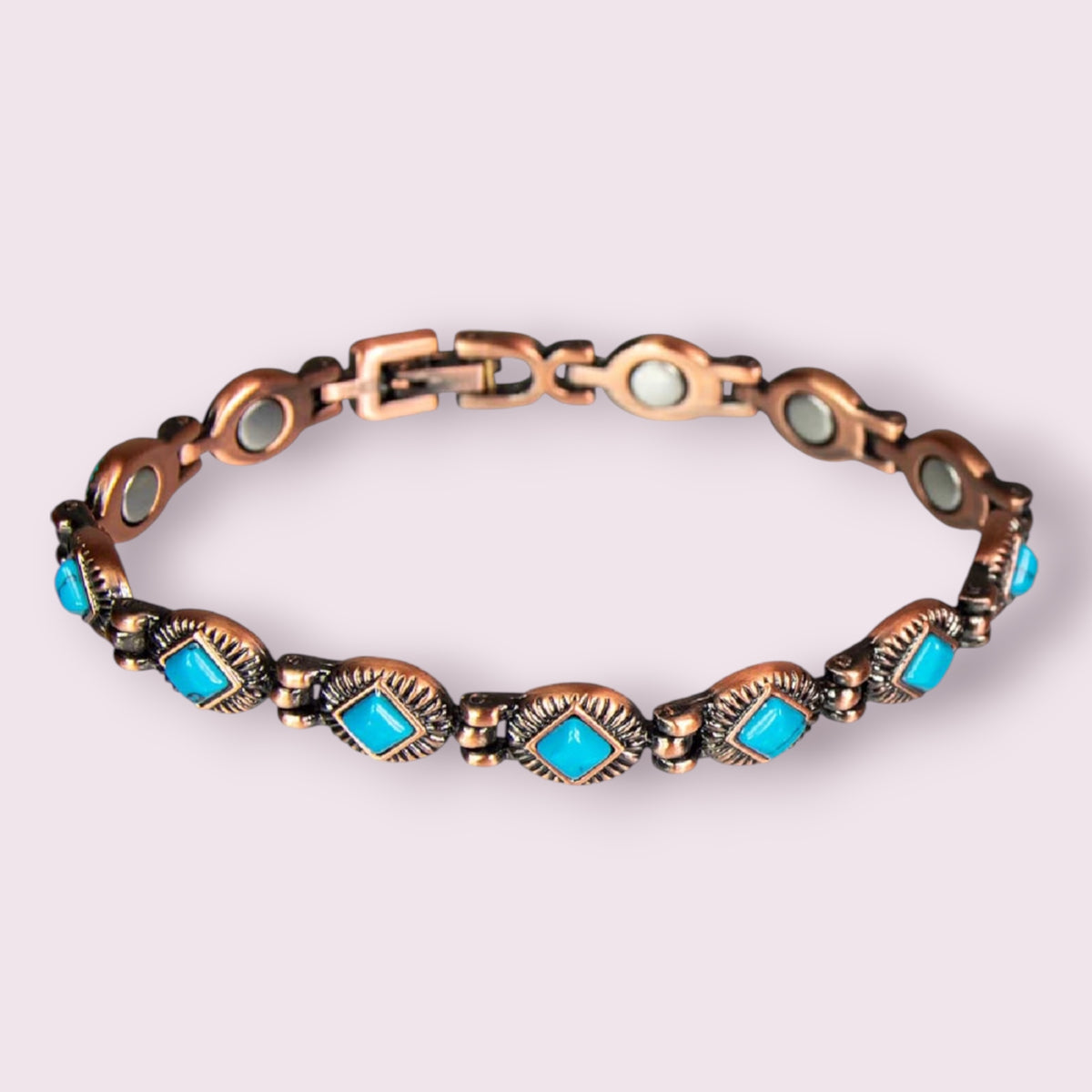 Magnetic Copper and Turquoise Link Bracelet w/ Magnets