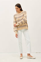 WOOL BLEND LARGE STRIPED COZY SWEATER: Poppy