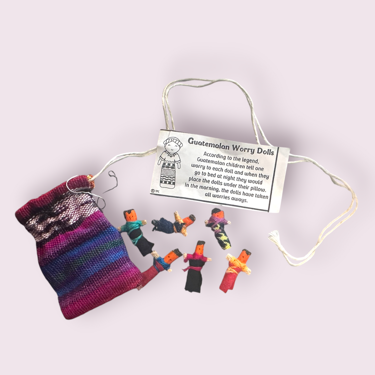 No Hurry To Worry Lil' Jaspe Pouch with 6 Worry Dolls