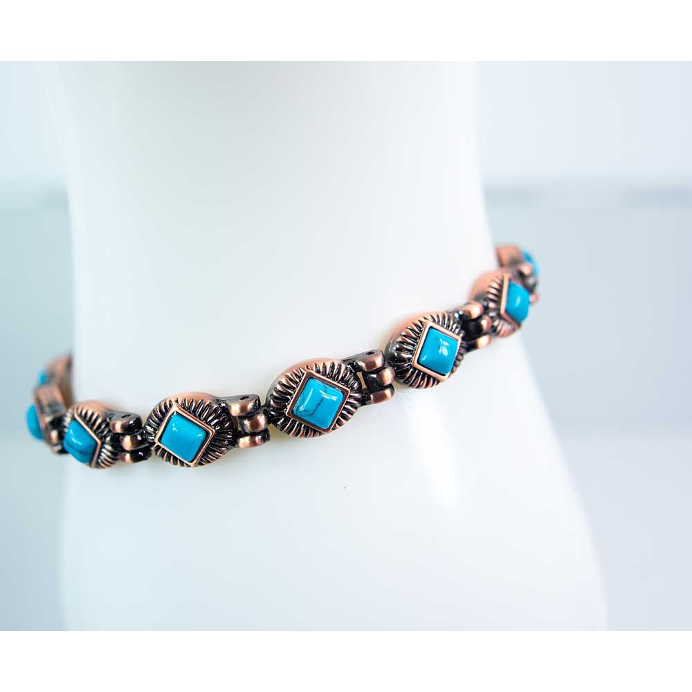 Magnetic Copper and Turquoise Link Bracelet w/ Magnets