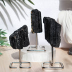 Black Tourmaline on Silver Metal Stand