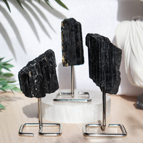 Black Tourmaline on Silver Metal Stand
