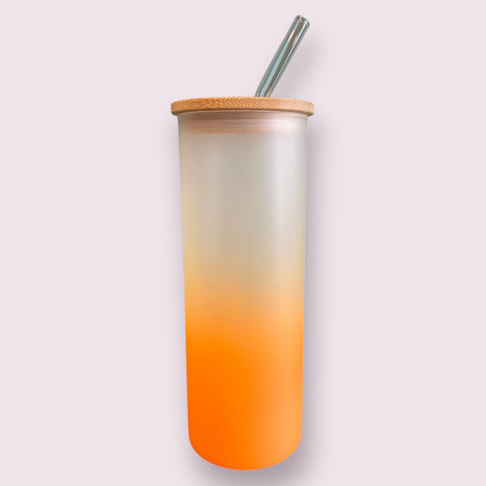 Colored Tall Glass Cup with Glass Straw | Earth Day: Orange