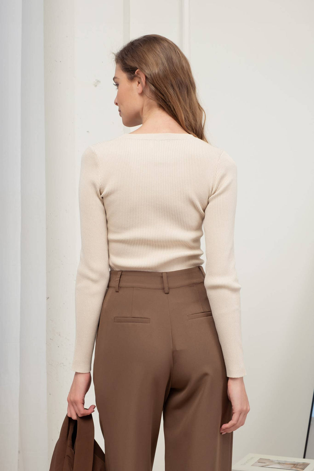 SOLID CREWNECK LONG SLEEVE SWEATER KNIT PULLOVER: NATURAL