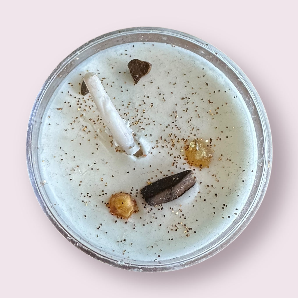 Frankincense & Myrrh: Soy Candles with Herbs and Crystals