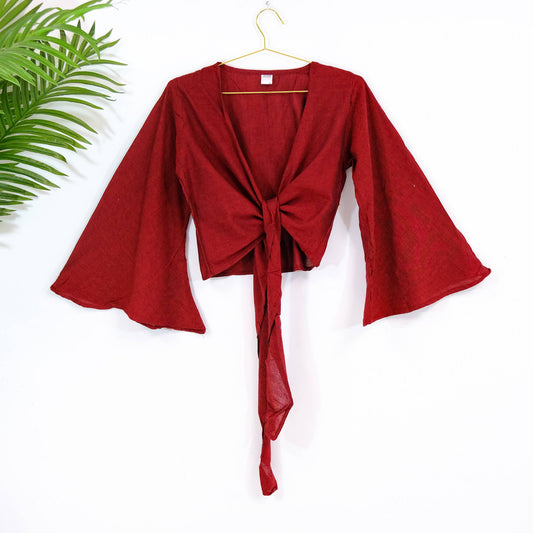 Red Bamboo Cotton Solid Wrap Top