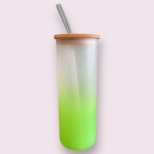 Colored Tall Glass Cup with Glass Straw | Earth Day: Green