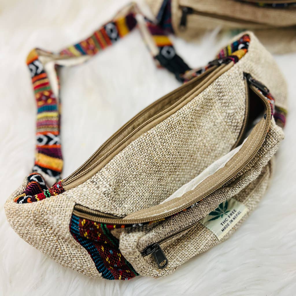 Handmade Hemp Hand Embroidery Unisex Fanny Packs