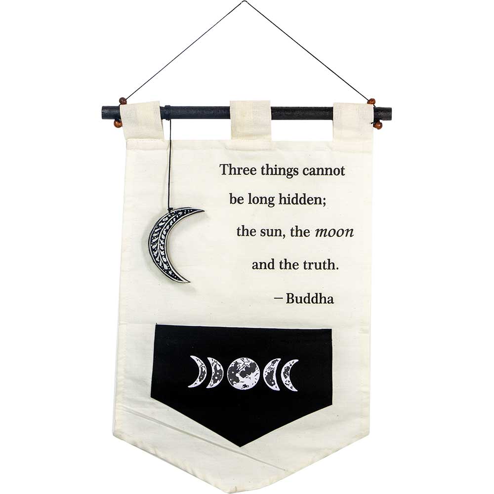 Small Cotton Banner - Buddah Proverb w/ Moon Charm (Each): Moon Charm