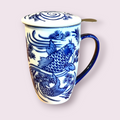 Koi Fish Design 15oz Tea Mugs with Lid and Infuser for Loose Leaf Tea
