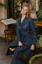 NOTCH COLLAR DENIM TRENCH COAT: DENIM