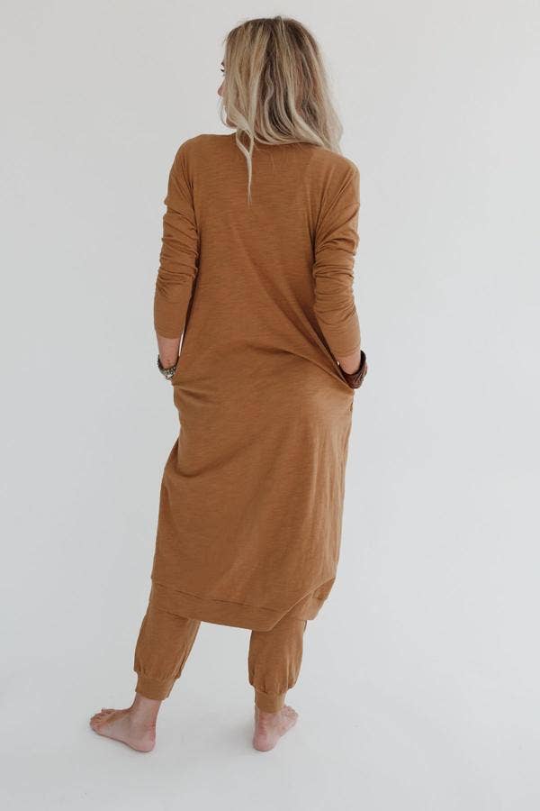 Set to Go Textured Jumpsuit And Cardigan Set - Camel: Ash