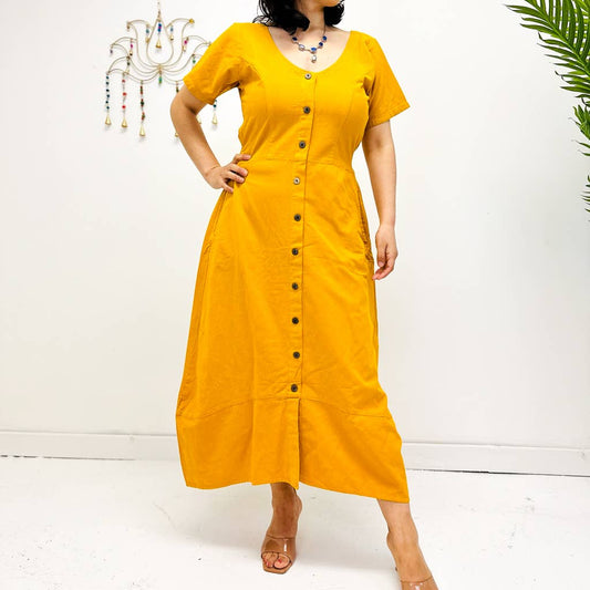 Yellow Cotton Long Maxi Boho Dress