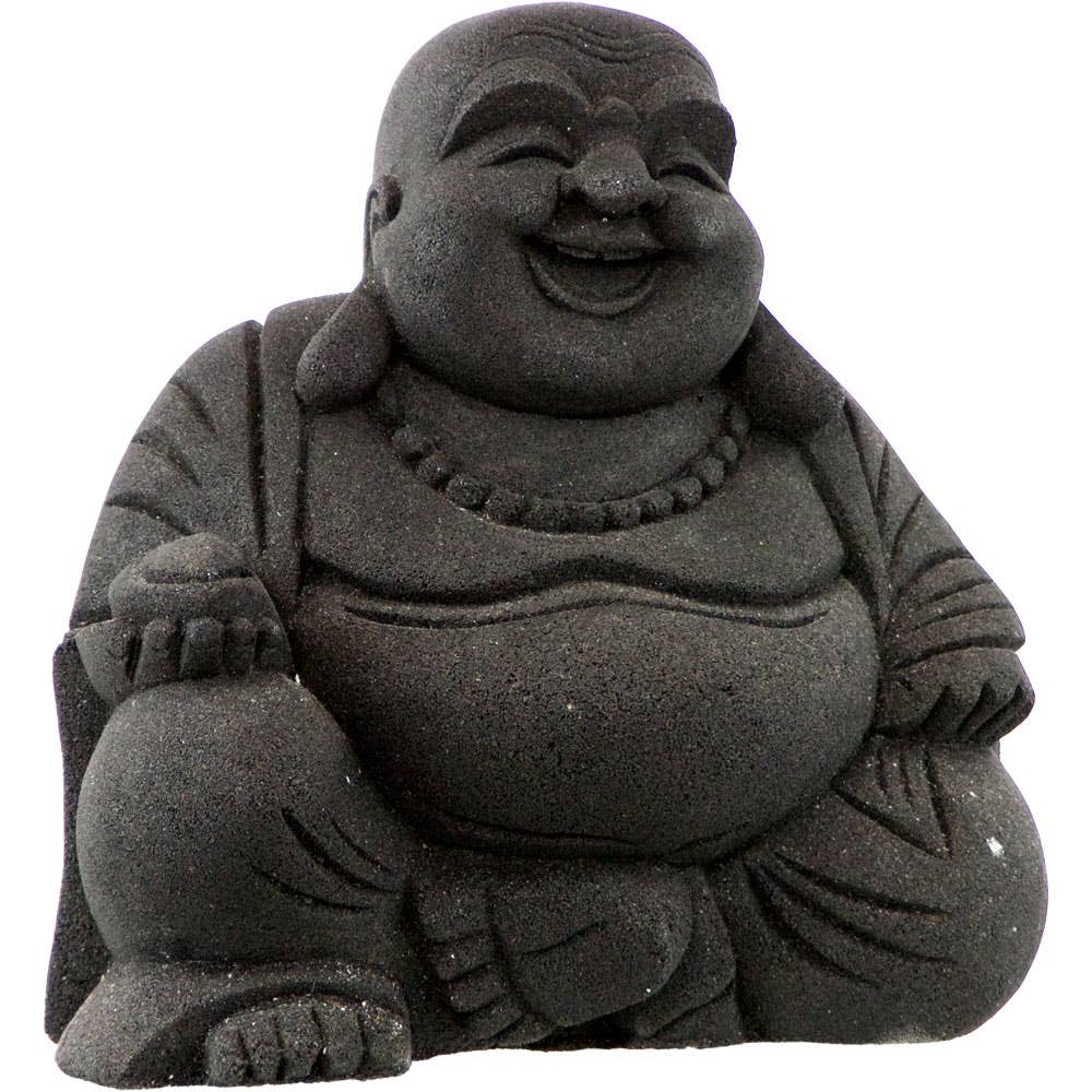 Volcanic Stone Statue Happy Buddha Black (Each)
