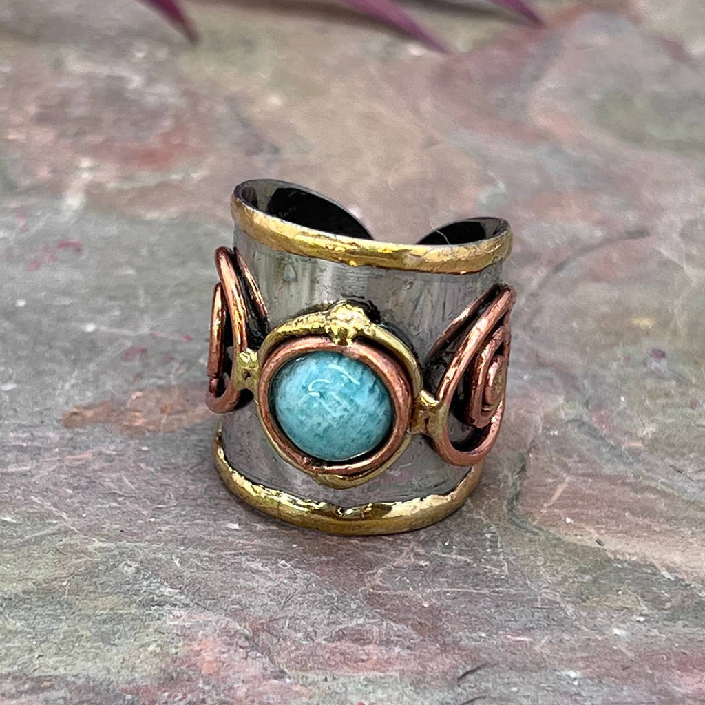 Mixed Metal Cuff Rings with Single Stone