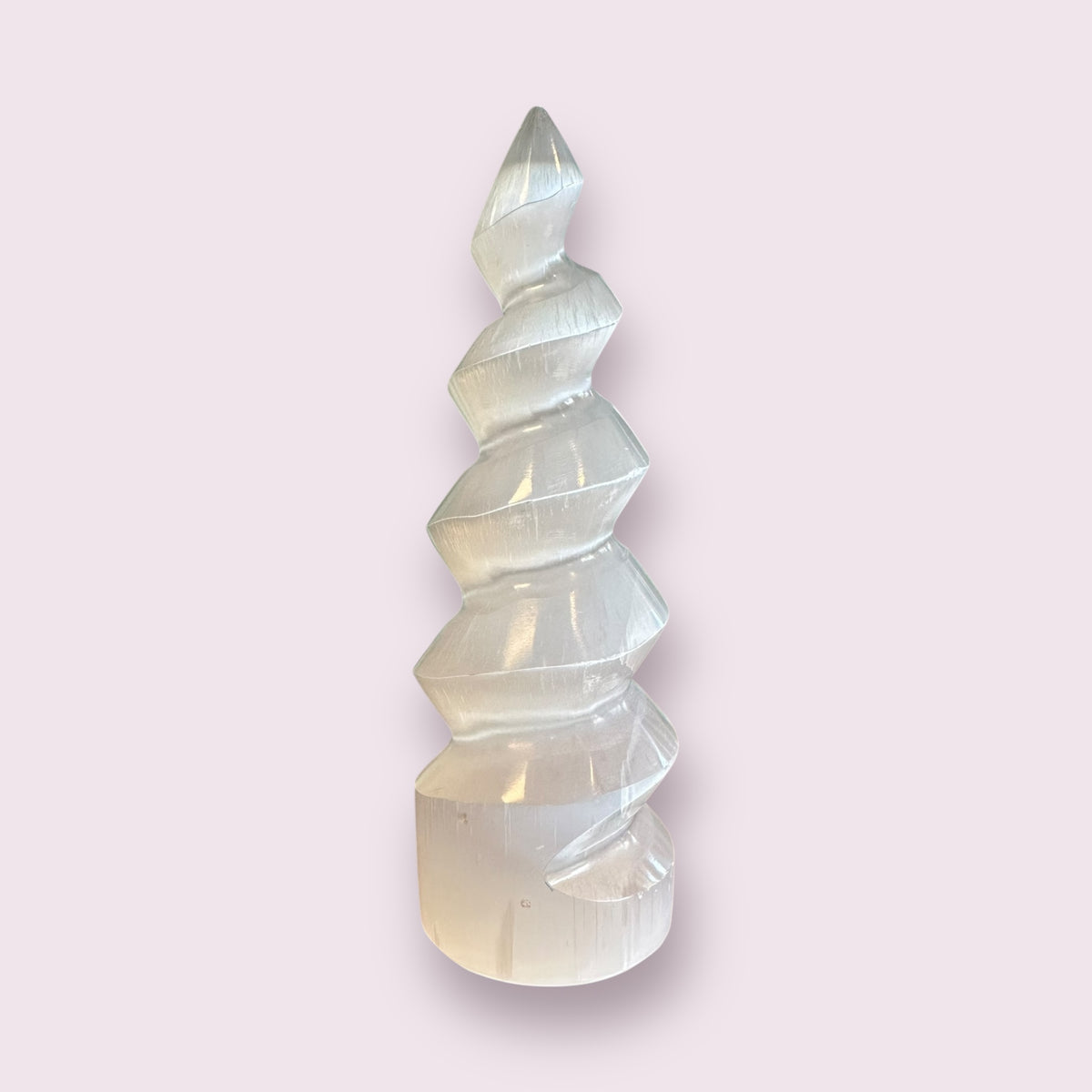 White Selenite Gemstone Carving Standing Twist Unicorn Horn
