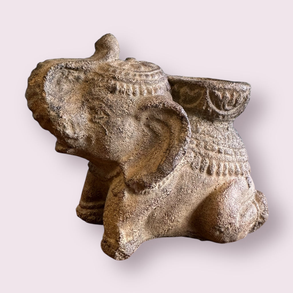 Lucky Elephant Volcanic Stone Incense Holder - Sand
