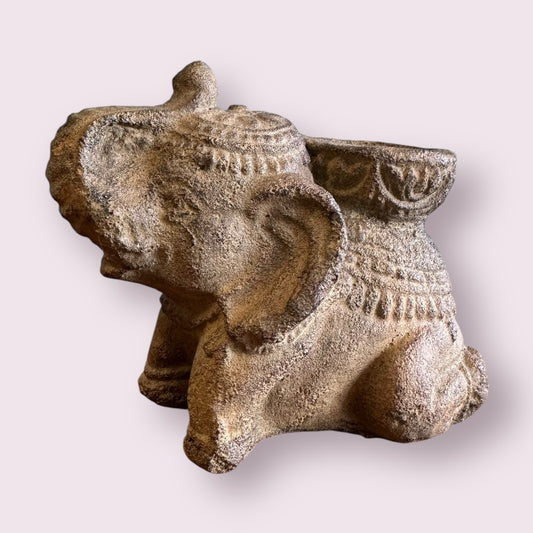 Lucky Elephant Volcanic Stone Incense Holder - Sand