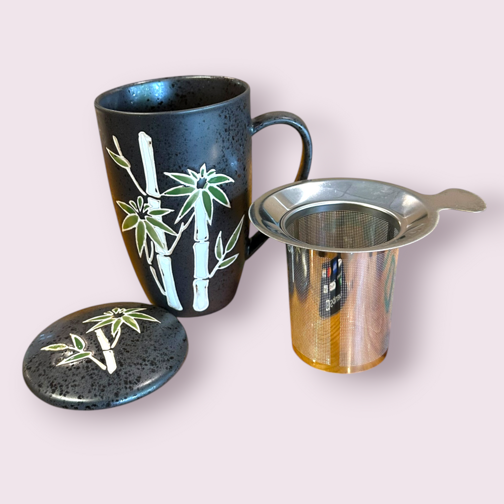 Bamboo Design 15oz Tea Mugs with Lid and Infuser