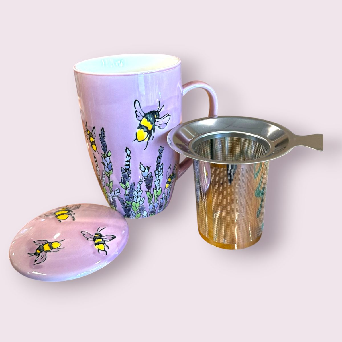 Spring Honeybee Design 15oz Tea Mugs with Lid and Infuser for Loose Leaf Tea